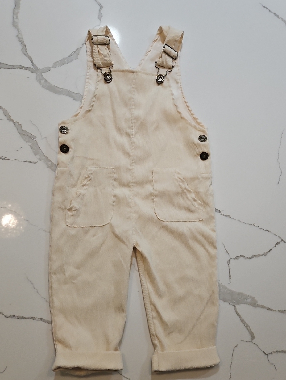 Cream Baby Overalls with Front Pockets